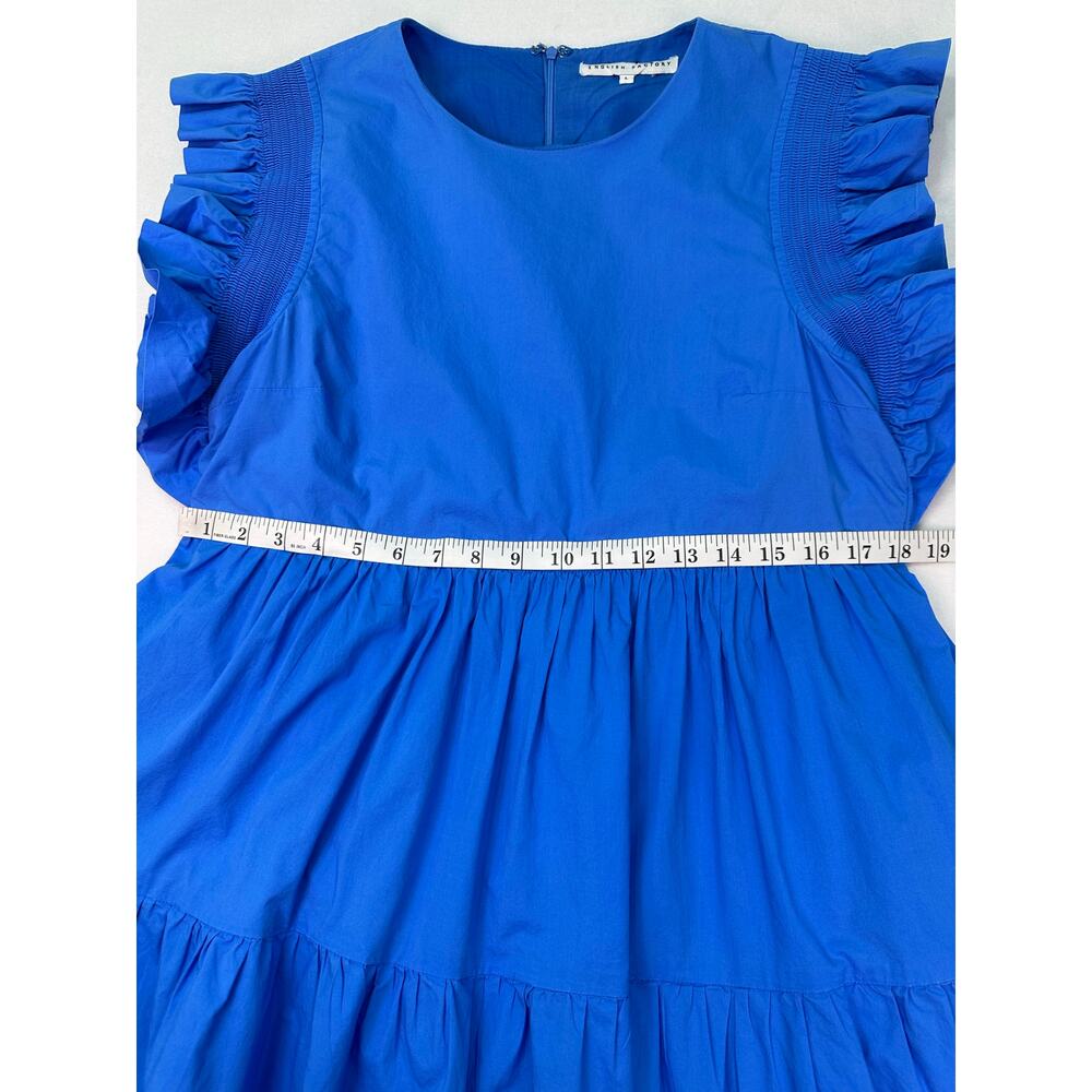 English Factory Blue Ruffled Sleeve Babydoll Mini Dress With Pockets Size Large - Picture 11 of 13
